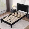 Double size platform bed frame adjustable cushioned headboard, sturdy wooden strip support, easy to assemble 6