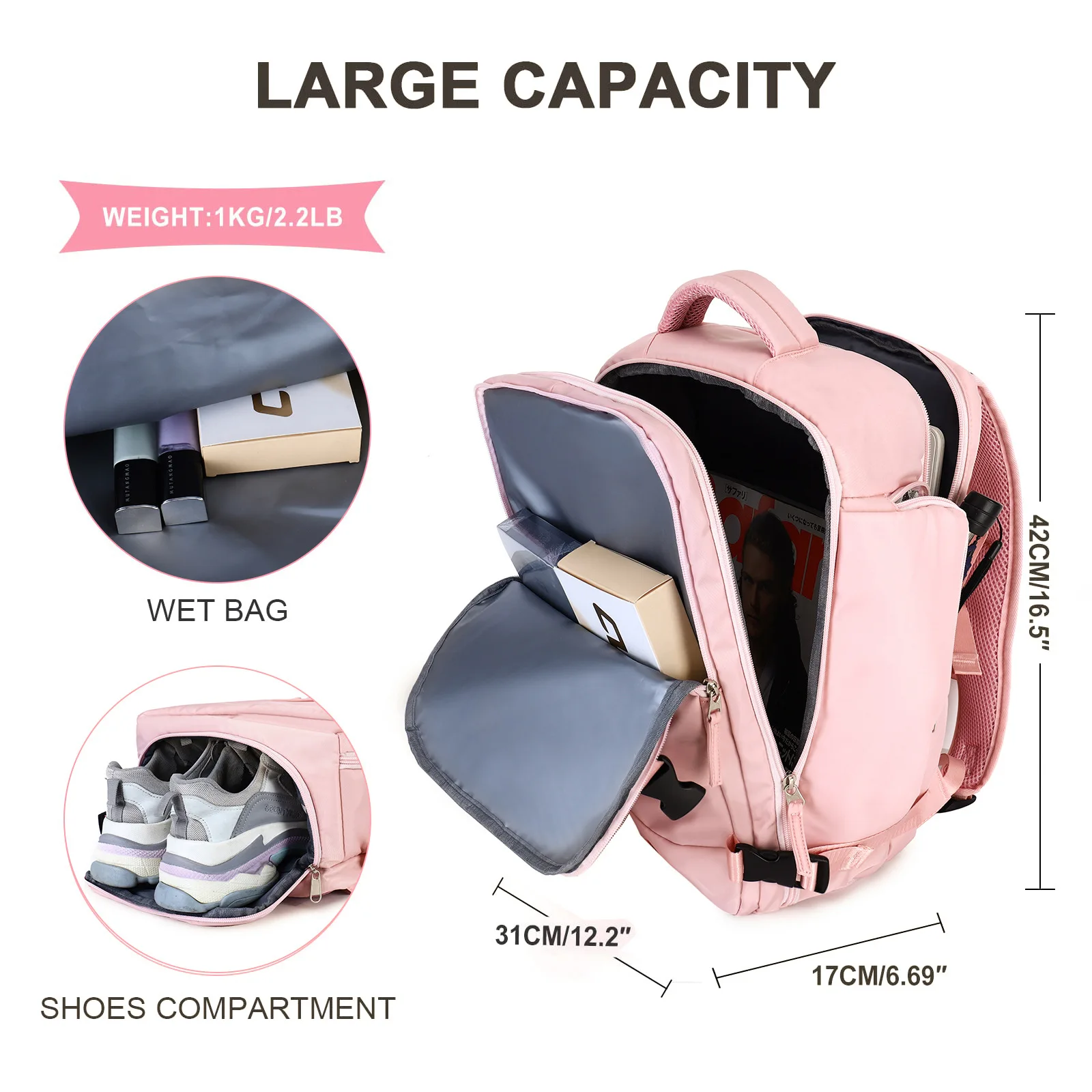 Mochila de viaje para mujer, bolsa de viaje de avión de gran capacidad,  multifunción, ligera, impermeable, informal, para Notebook xuanjing unisex