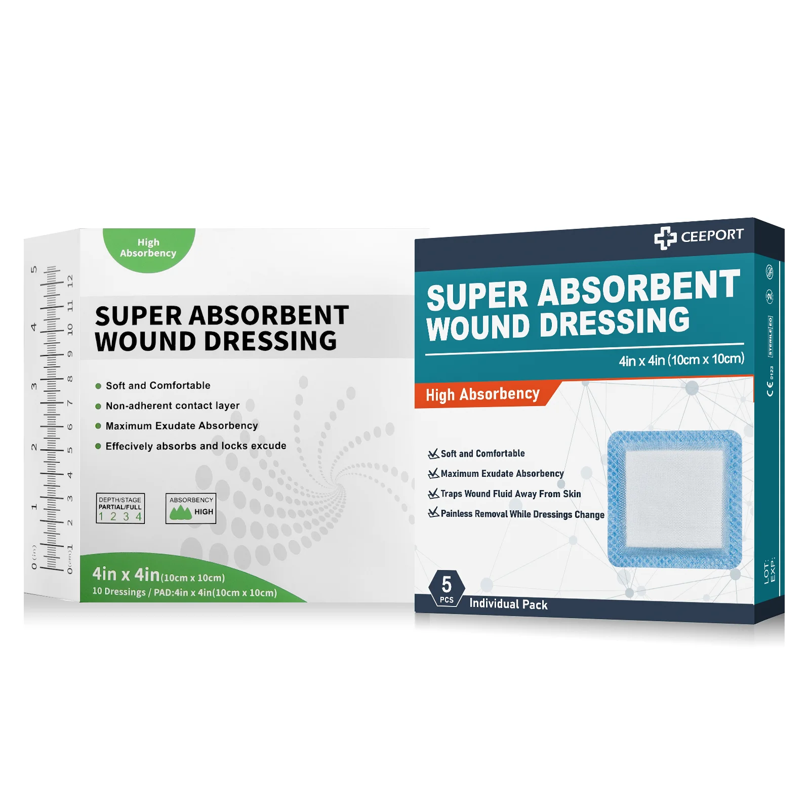 4"x4" 10Pcs Super Absorbent Wound Dressing Non-Stick Gauze Pads Wound Care Supplies for Pressure Ulcers Degree Burns
