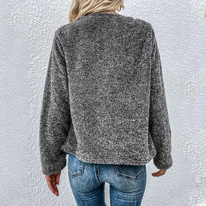 European and American New Fashion 2023 Autumn Lapel Dark Gray Double-faced Fleece Long-sleeved Cardigan Women's Fur Short Coat