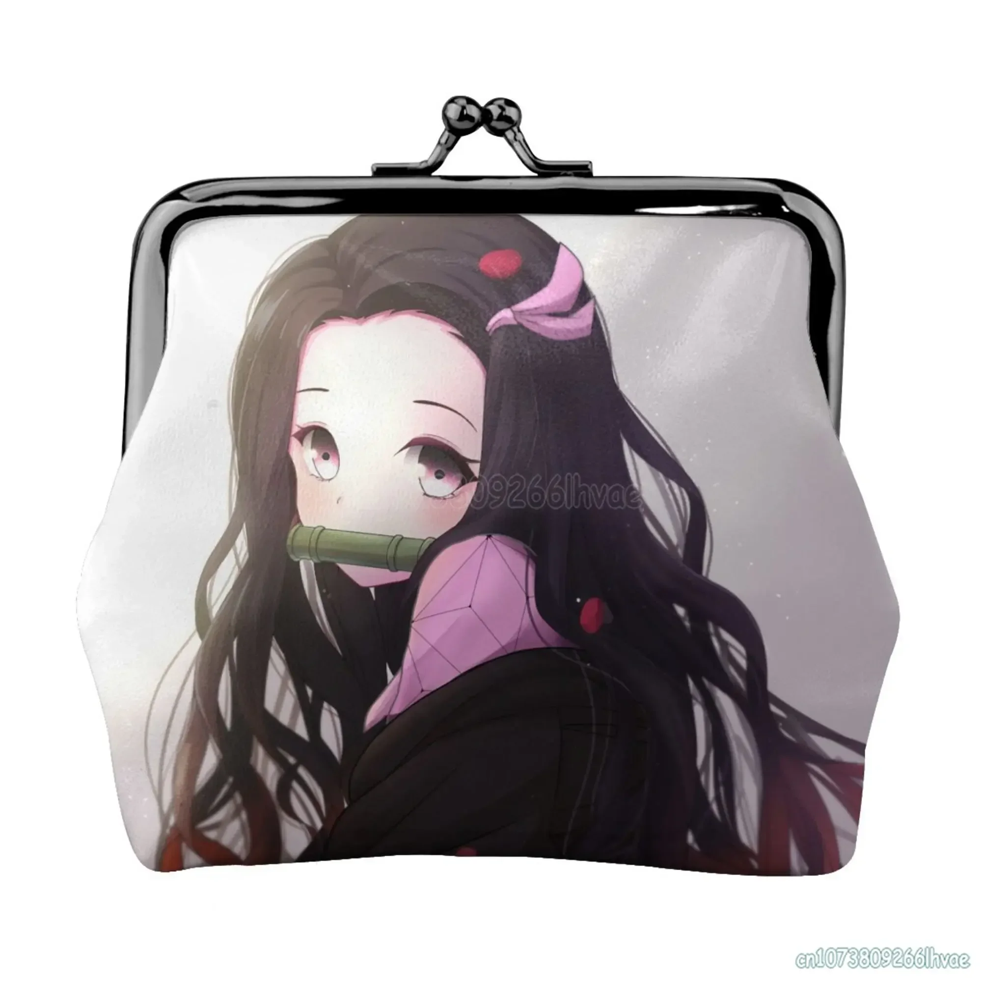 Cute Anime Nezuko Leather Coin Purse Small Change Pouch Kiss-Lock Clasp Closure Buckle Wallet Girl Women Gift