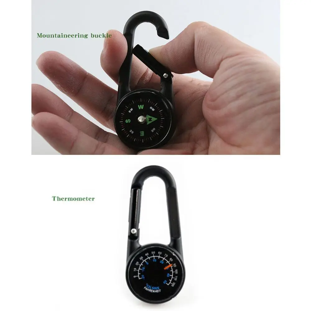 3 in 1 Compass Thermometer Outdoor Hiking Tactical Carabiner Ring Portable V8X3 