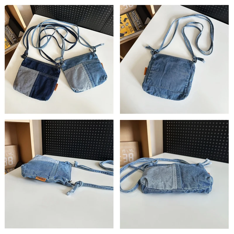 Patchwork Denim Women's Bag New Jeans Pocket Canvas Shoulder Bag Cowboy Handbags Small Messenger Bag Y2K Eco Bag Korean Satchels