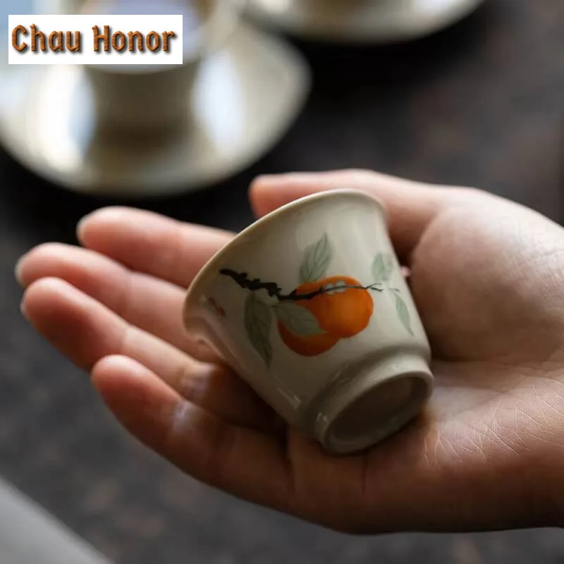 2pc/lot Plant Grey Persimmon Tea Cup Master Cup Tea Cup Tea Cup Household Ceramic Kung Fu Tea Set Single Cup Tea Ceremony30ml