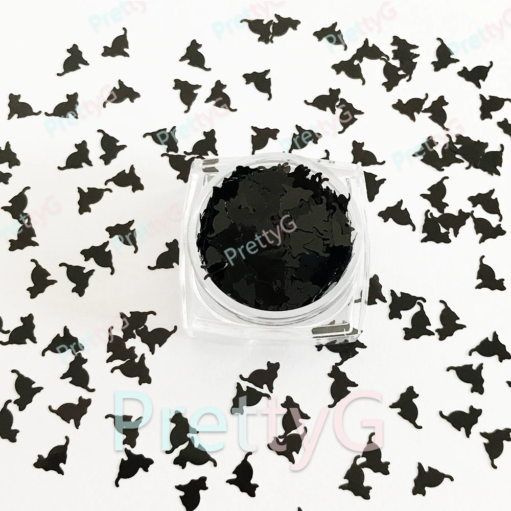 PrettyG 1 Box Black White Cats Shape Holographic Glitter Halloween Sequins for Resin DIY Art Craft Nail Decoration Accessories