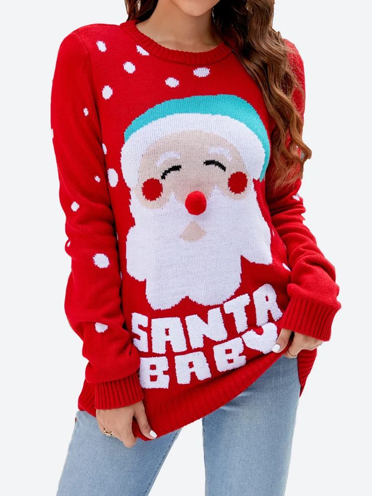 

Benuynffy Women Christmas Sweater 2023 Fall Winter Soft Crew Neck Long Sleeve Knit Pullover Sweaters Casual Loose Jumper Tops