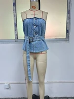 Fashion Off Shoulder Denim Tank Top Summer Clothing Women 2025 Sleeveless Strapless Hotsweet Jean Crop Top Streetwear Denim Tops 5