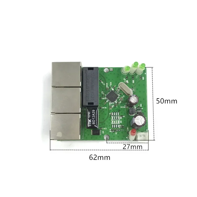 OEM 공장 직송 미니 고속 이더넷 네트워크 LAN 허브 스위치 보드, 2 레이어 PCB 3, rj45, 5V, 12V 헤드 포트, 10 mbps, 100mbps, 3 포트