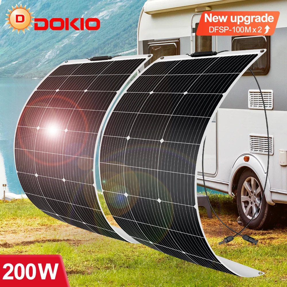 Dokio-Panel Solar monocristalino Flexible, 2 piezas, 18V, 100W, para batería de coche, barco y hogar, 200w, 300w, 1000w, 18V, China