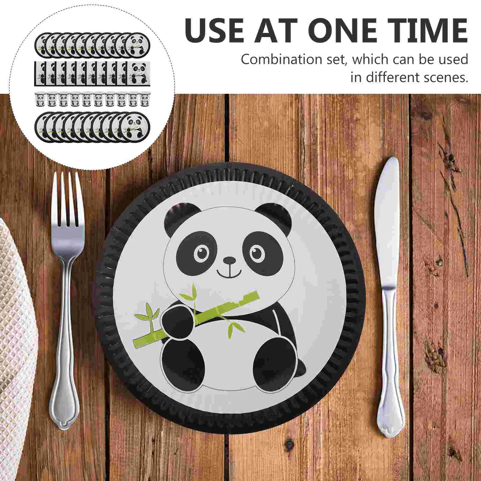 Paper Plates Birthday Panda Tableware Party Dinnerware Cartoon White Adorable Child