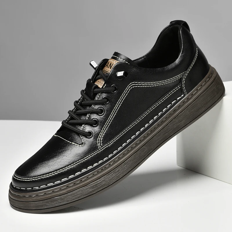 

Italian Brand Men's Oxford Shoes Black Genuine Leather Casual Shoes Men's Lace-up Outdoor Jogging shoes for Men Big size：37-47