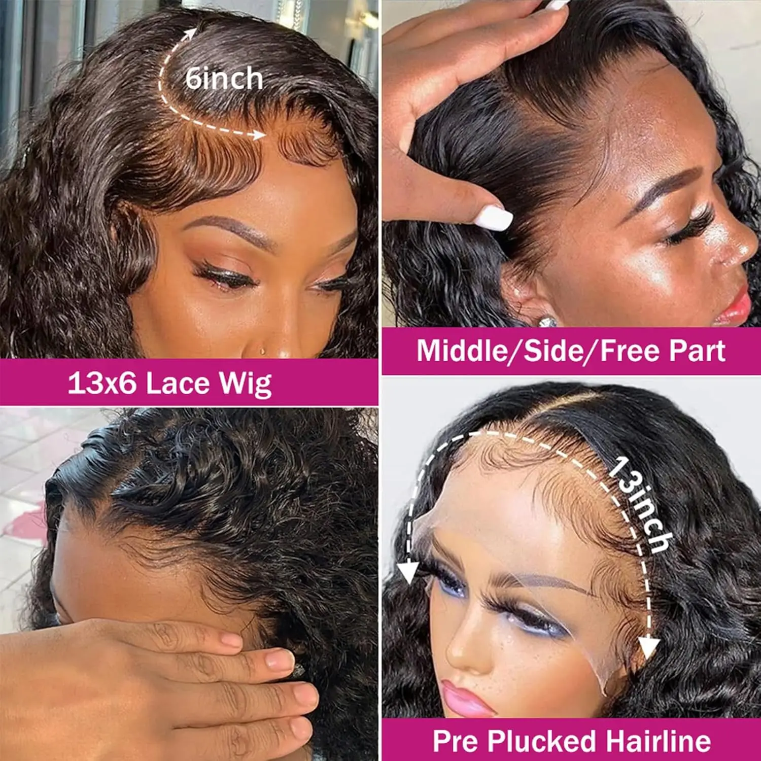 13x6 Deep Wave Lace Front Wigs Human Hair 200% Density 26 Inch HD Lace Deep Wave Frontal Wigs Pre Plucked with Baby Hair