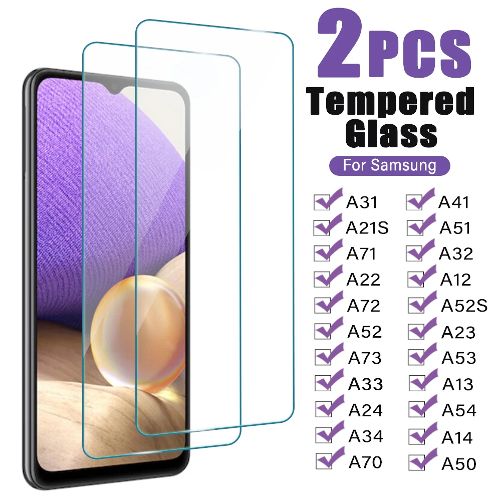 Защитное стекло, закаленное стекло для Samsung Galaxy A54/A34/A14/A73/A53/A33/A13/A72/A52/A32/A22/A71/A51, 2 шт.