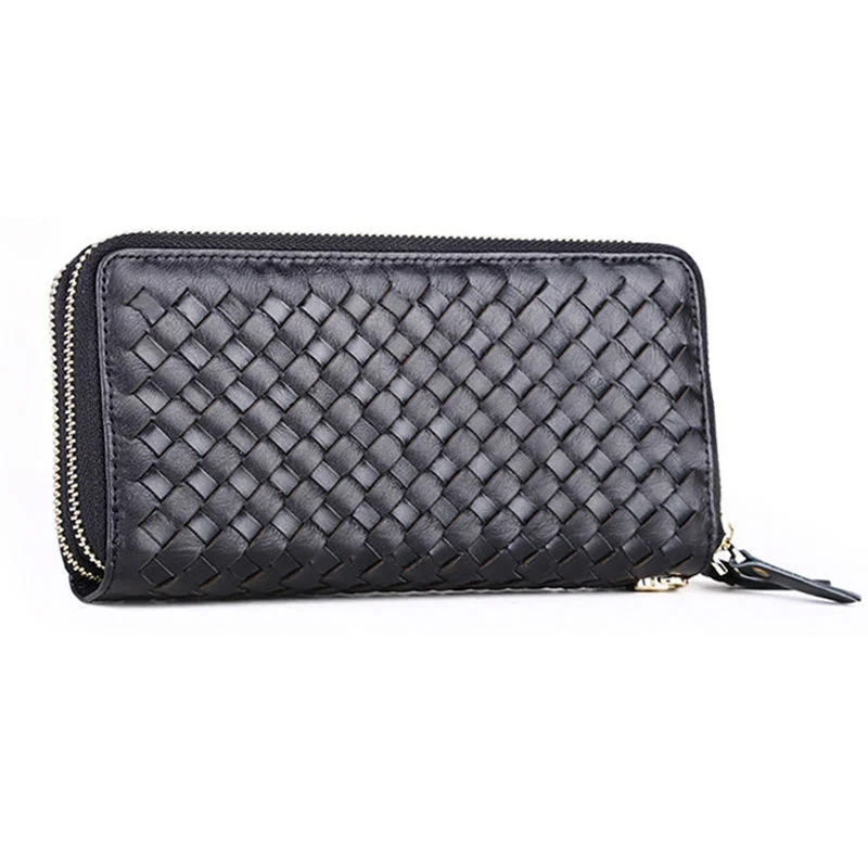 Luxury Genuine Fashion Leather Men Wallet Women Purse Knitted Money Clip Male Clutch Coin Bag Cluch