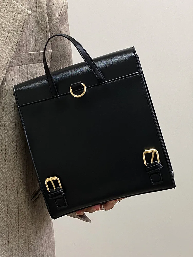 Vintage Women Backpack PU Leather Shoulder Bags for female  black Backpacks for Teenage Girls briefcase bags Daypack bagpack 5