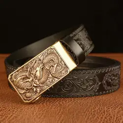 New Style Dragon Spit Bead Automatic Buckle Men's Belt Real Cowhide Personalized Carved Belt Dragon Casual Men's Trousers Belt