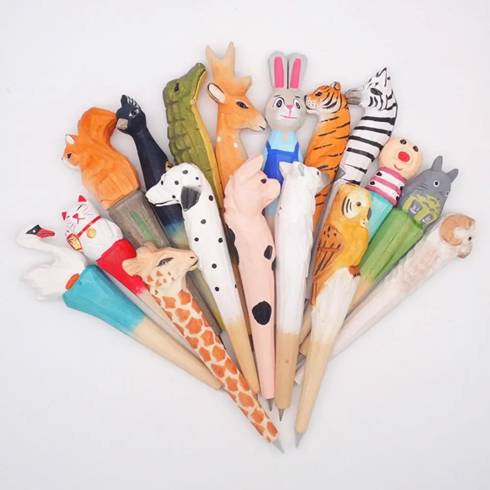 Funny Creative Wood Animal Pen Quick-Drying Black Ink Plush Shape Retro Writing Tool Delicate Carving Student Stationery hex shank titanium hss twist drill bit set quick change wood metal spiral screw core drilling tool power tools accessories