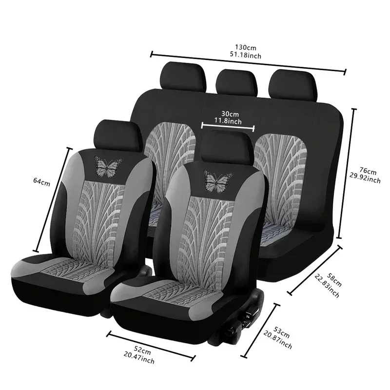 Universal Car Seat Cover Set - Red Butterfly Embroidery Design - Protects Against Stains and Wear