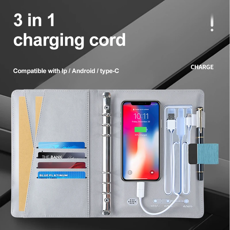 사용자 정의 로고 A5 다이어리 충전 노트북, 10000mah 보조배터리, 16gb, 볼프로 무선 2023 일정 지원