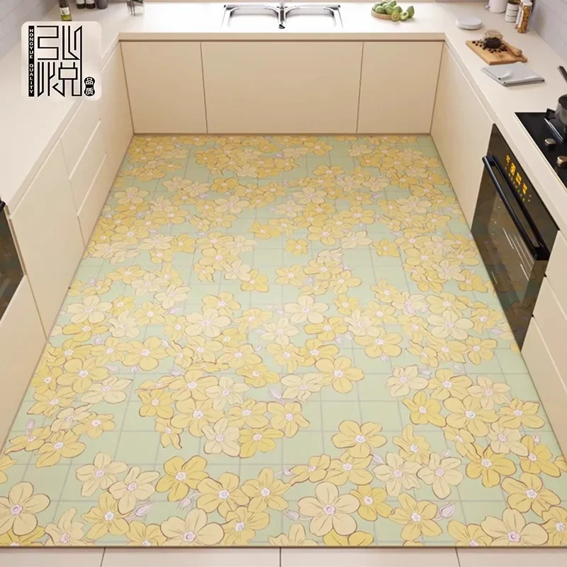 PVC Leather Kitchen Floor Mats Floral Large Area Waterproof Oil-proof Carpets Home Decor Anti-fouling Easy Clean Balcony Rugs 러그