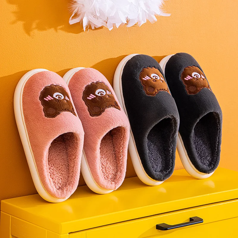 New Home Slipper Warm Bedroom Slipper Silent Floor Cute Flat With House Cotton Shoes Couples Fur Winter Slides women