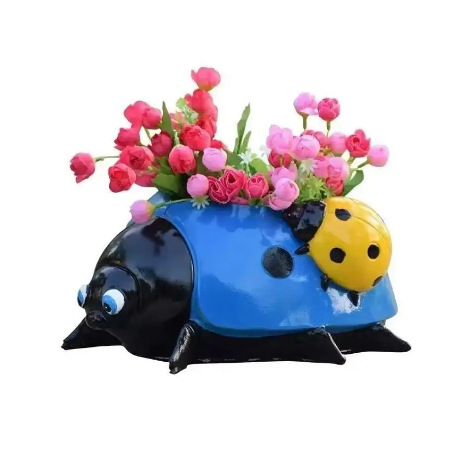 1 Pcs Beetle Courtyard Lawn Beetle Seven Star Ladybug Flower Pot Resin Decor Garden Decoration Creative Fashion Crafts