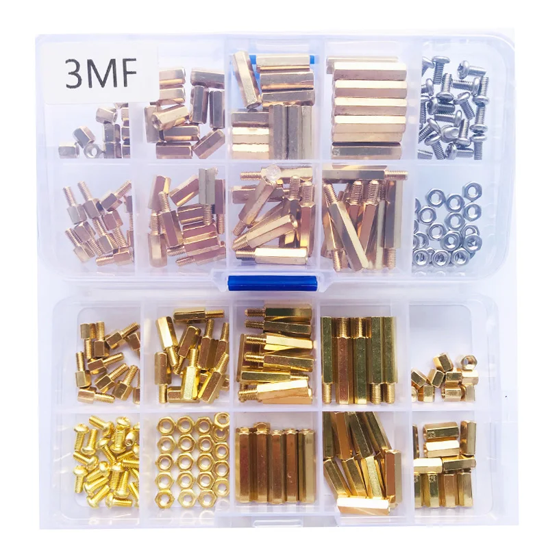 Hex Latão Standoff com Kit Porca Parafuso de Bronze Placa-mãe Pcb Montagem do Pilar de Rosca Espaçador Masculino e Feminino m3