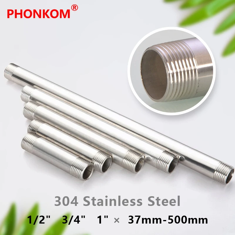 

PHONKOM Extension Pipe Fitting 304 Stainless Steel Connector DN15 1/2" 3/4" 1" BSP Male Thread 37mm-500mm Shower Arm Extensions