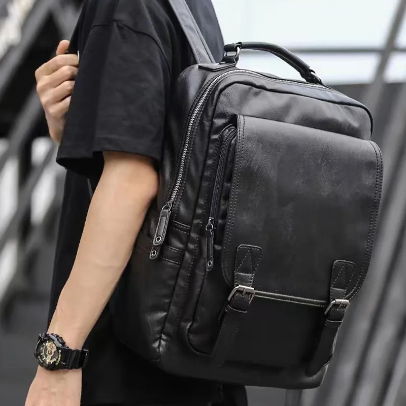 2023 New Fashion Brand Fashion Men's Leather Backpack  Business Leisure Travel Backpack 2