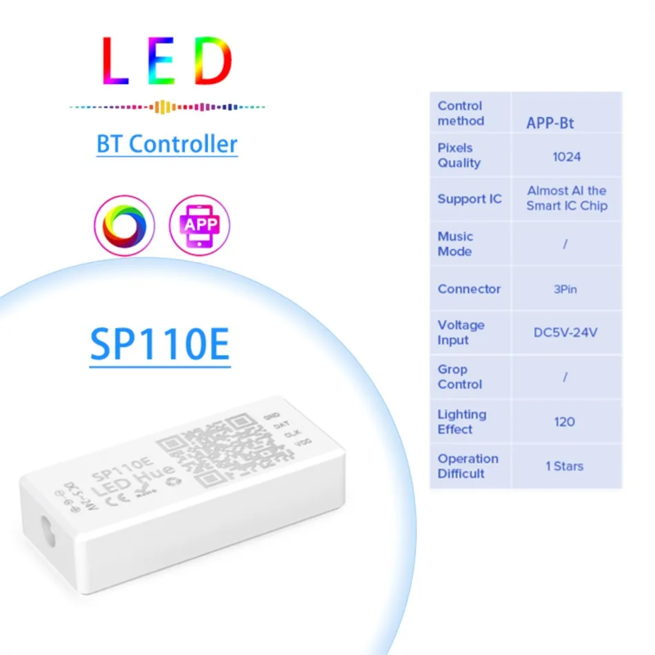 SP110E RGB Controller Bluetooth Smart APP 5V 12V 24V 1024