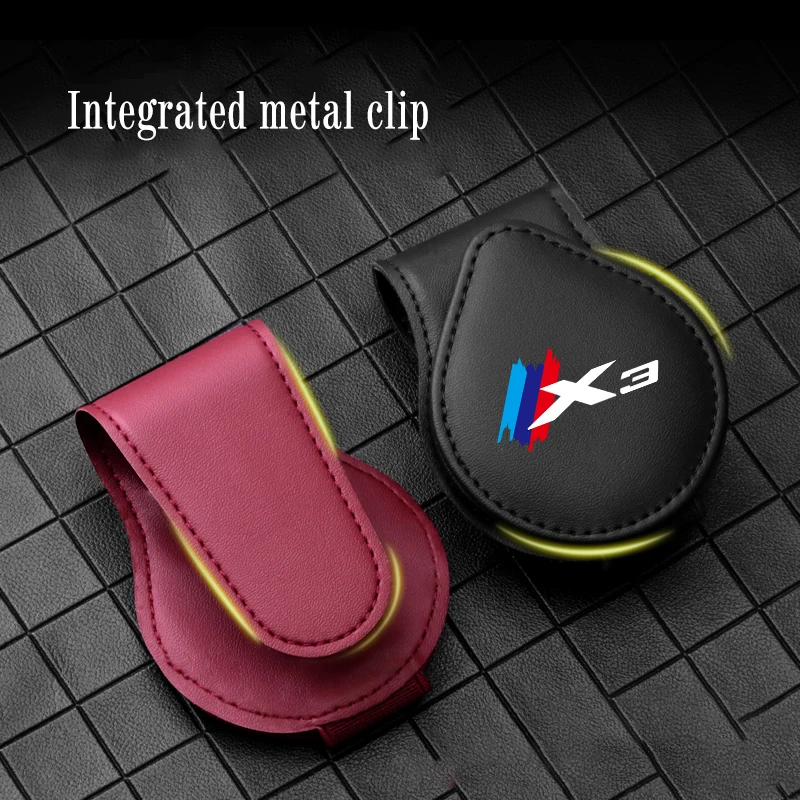 Leather Car Sun Visor Glasses Case Storage Ticket Card Clip Eyeglass