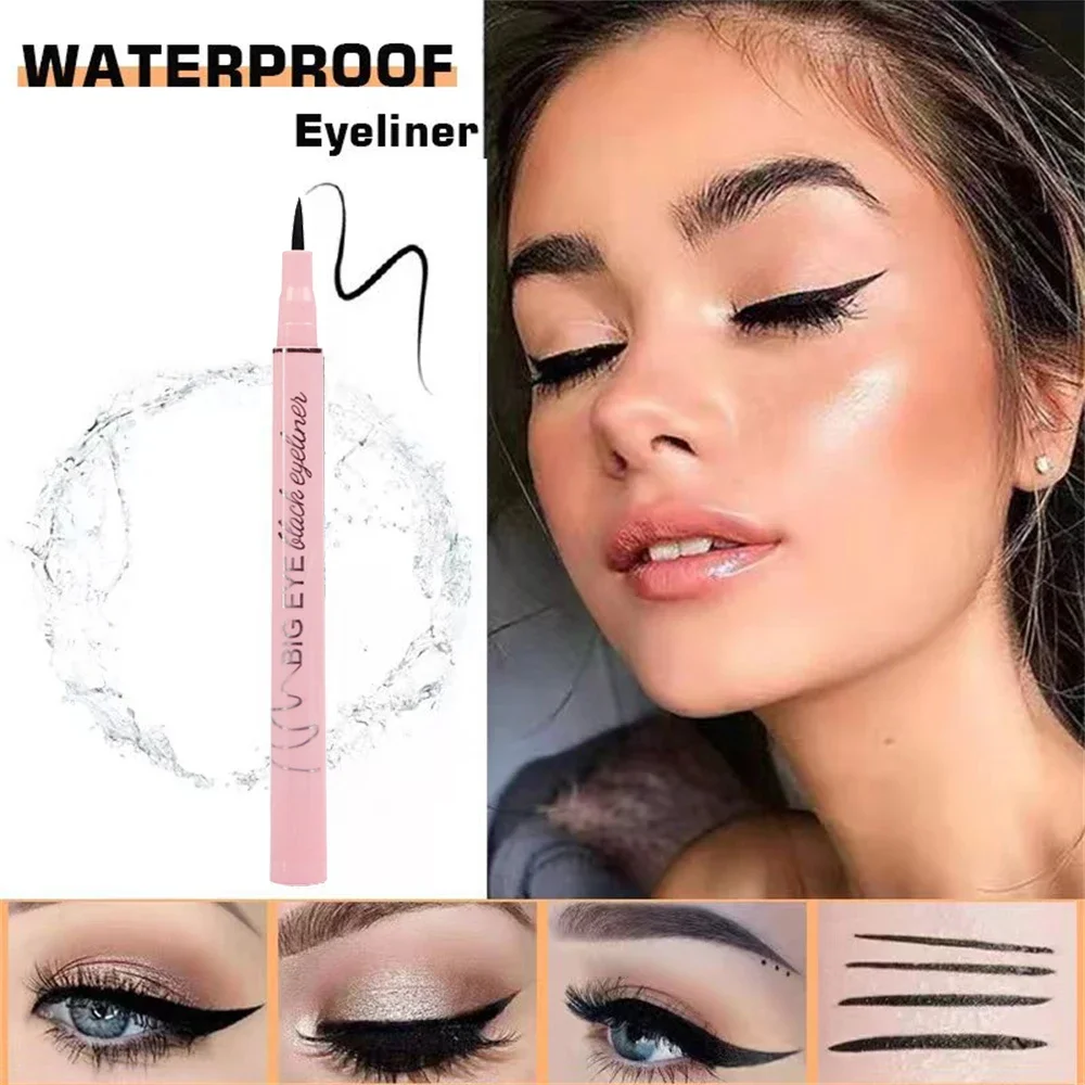 Matita eyeliner nera impermeabile in tubetto rosa, eyeliner liquido ultra sottile a lunga durata, strumento per il trucco ad asciugatura rapida._voghion.com
