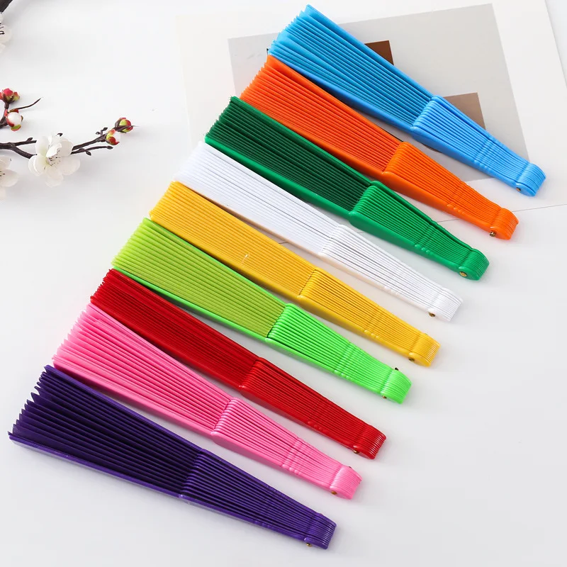 Plastic Folding Fan Chinese Style Retro Hand Held Fan Floral Dance Performances Custom Wedding Gift for Guest