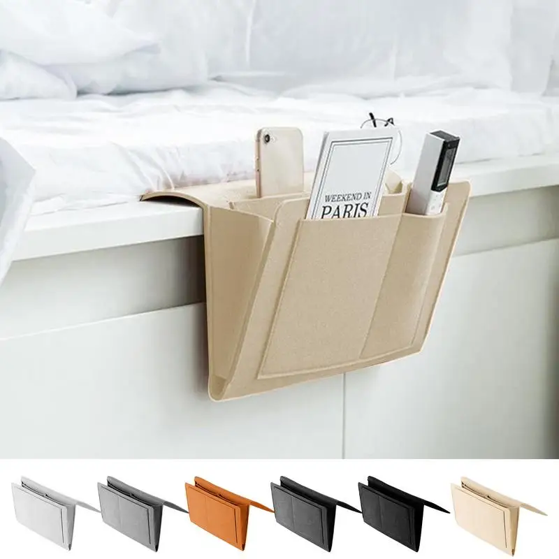 

Felt Bedside Storage Bag Bed Desk Bag Sofa TV Remote Control Hanging Pouch Multifunctional Anti Slip Couch Storage Organizer