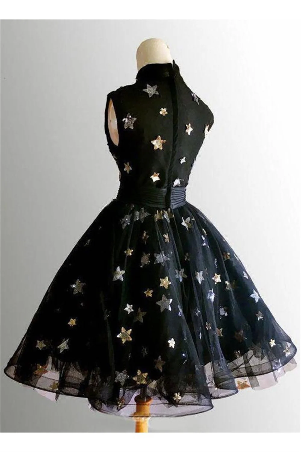 Star Tulle Lace Sleeveless High Neck Women's Cocktail Short Dress Girls' Birthday Ceremony Party Formal Occasion Dress vestidos