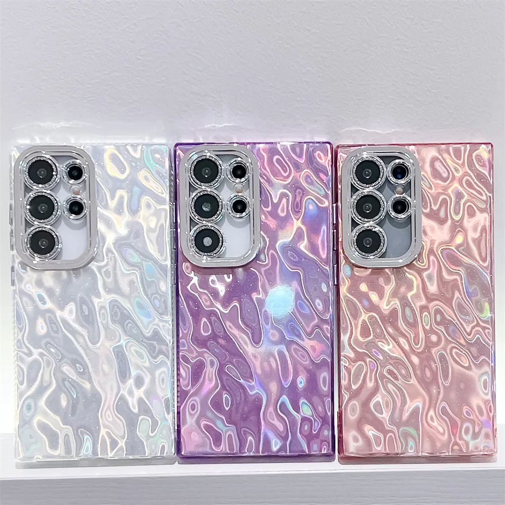 Laser Glitter Water Ripple Colour Aurora Phone Case for Samsung S24 Plus FE S23 Ultra A55 A54 A35 A25 A15 Lens Protective Cover_voghion.com