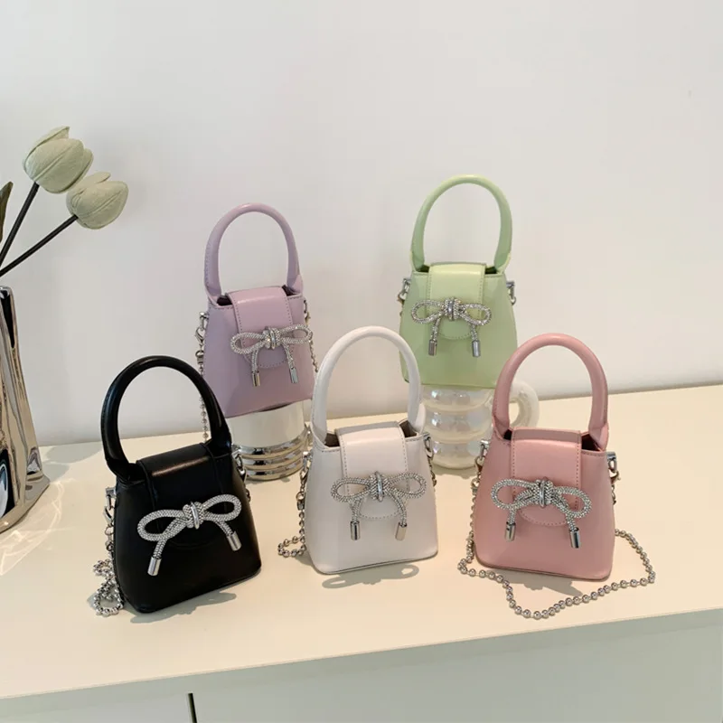 

Kids Bags for Girls 2023 New French Style Crystal Bowknot Fashion All-match Small Purses and Handbags Crossbody Bags for Women