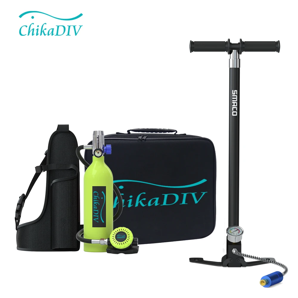 CHIKADIV C400 Mini Scuba Tank Oxygen Cylinder Refillable 1L Capacity Diving Gear Diver Portable Diving Snorkeling Equipment