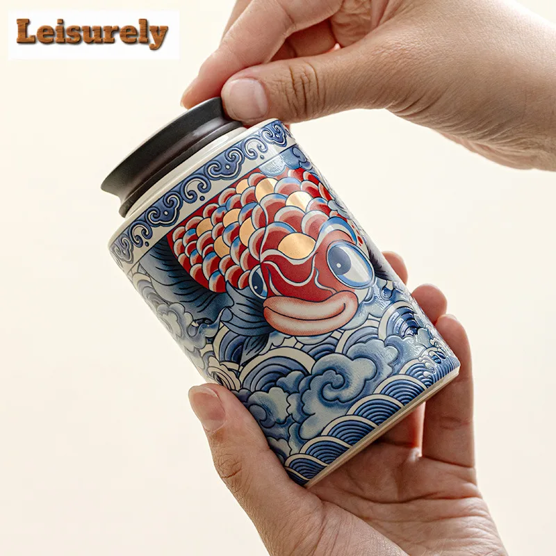 Grass Gray Blue and White Full Color Tea Box Organizer Moisture-proof Ancient Storage Tank Containers Tea Caddy Tea Service Gift