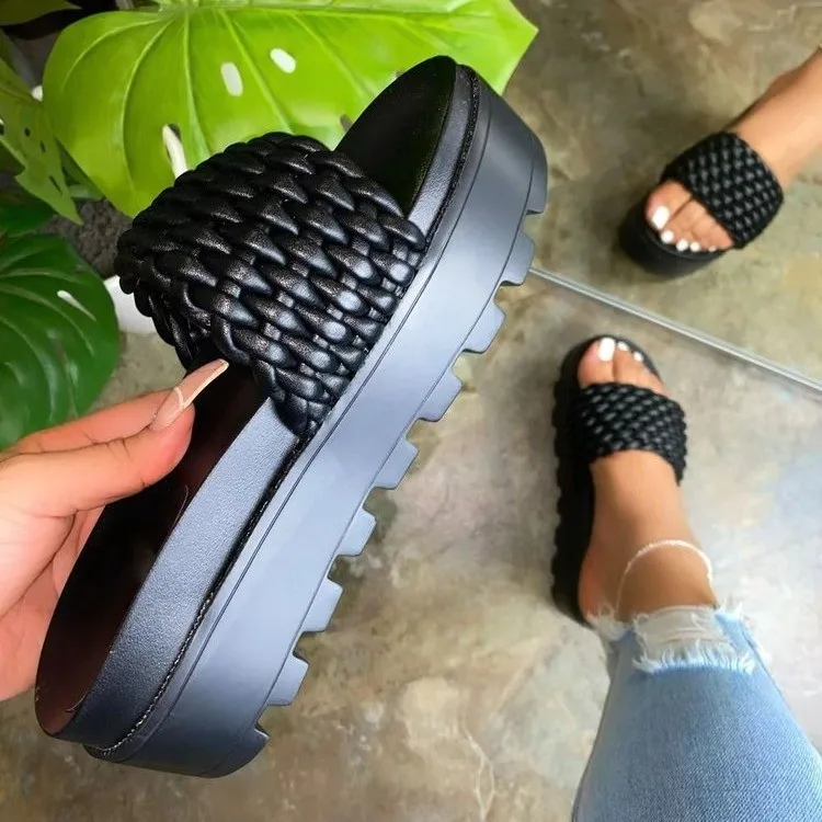 

2022 Flat-bottomed beach outer wear woven slippers female large size comfortable and cool M-41561