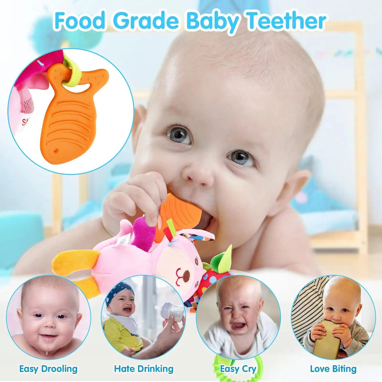 Baby Crib Hanging Rattle Trolley Soft Pendant Teether Sensory Toy Stuff Animal Doll Infant Hanging Bell Newborn Educational Gift