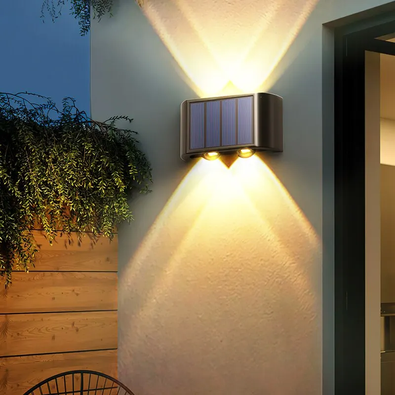 

Solar Lights Outdoor 4LED 6LED 8LED Warm Light Waterproof Wall Lamp Up And Down Luminous Garden Decoration Outdoor Lights