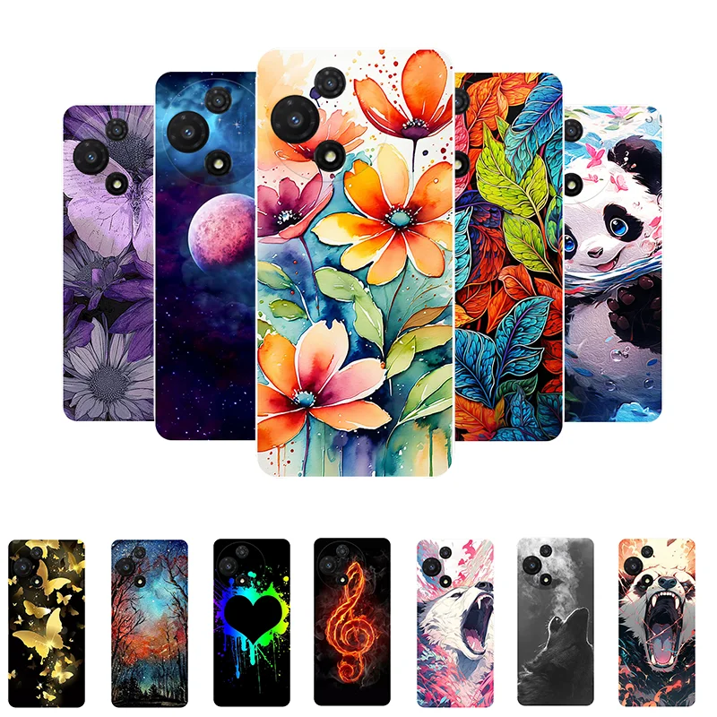 Silicone Soft Cover with Floral Panda Design - TPU Protective Phone Case in Blue
