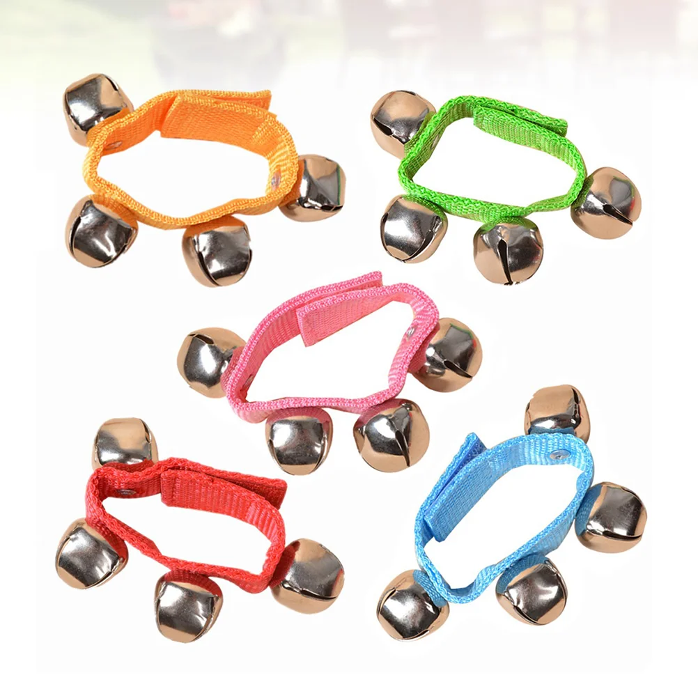 10 Pcs Kindergarten Activity Woven Belt Wrist Band Bell Hand Crank Set Musical Rhythm
