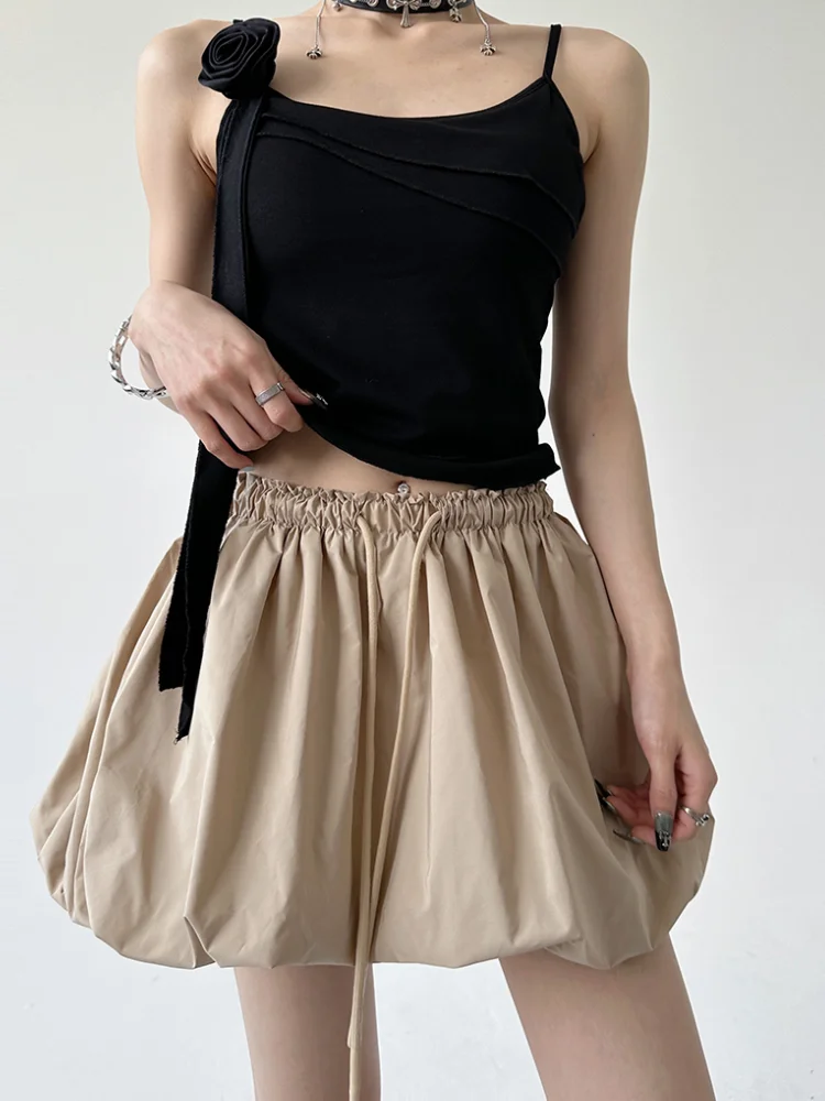 Korean Vintage Mini Balloon Skirt Women Summer Streetwear