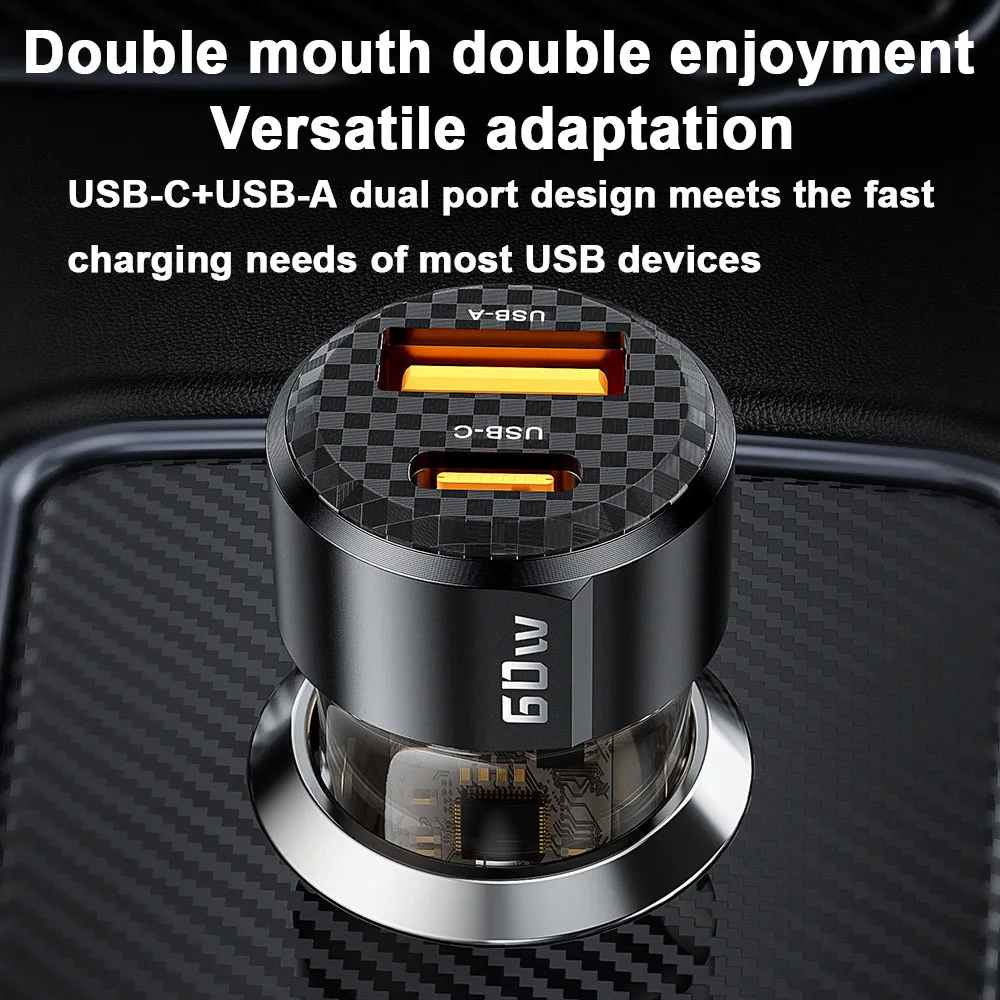 Caricabatteria da auto Ricarica rapida PD 60W QC3.0 USB C Caricabatteria da auto Tipo C Adattatore in auto per IPhone 1413 12 Xiaomi 13 12 - immagine 2