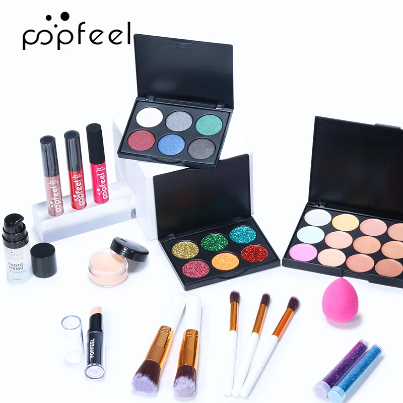 8PCS Women's Makeup Set Eyeshadow Concealer Lip Gloss Lipstick Dyed Eyebrow Concealer Brush Makeup Combo Set Korean Cosmetics