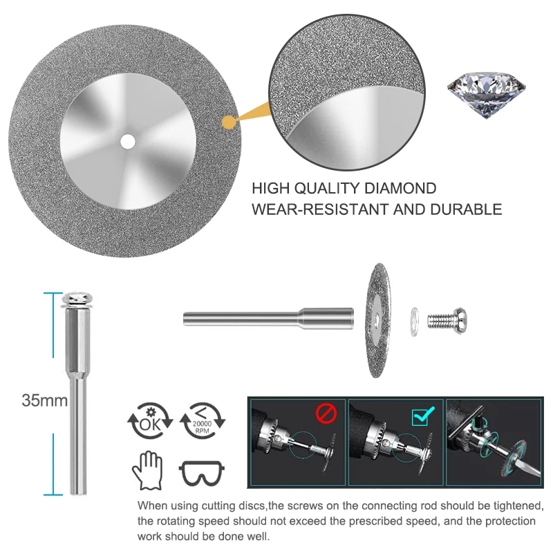 HAMPTON 10pcs 16-60mm 다이아몬드는 톱날 미니 다이아몬드 그라인딩 휠 원형 톱날 Dremel 로타리 도구 미니 커팅 디스크