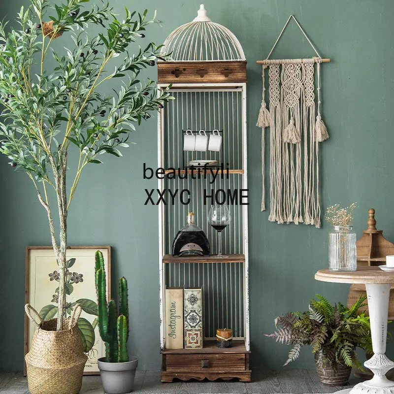 

American Retro Iron Art Bird Cage Storage Rack Living Room Floor Flower Stand Storage Shelf
