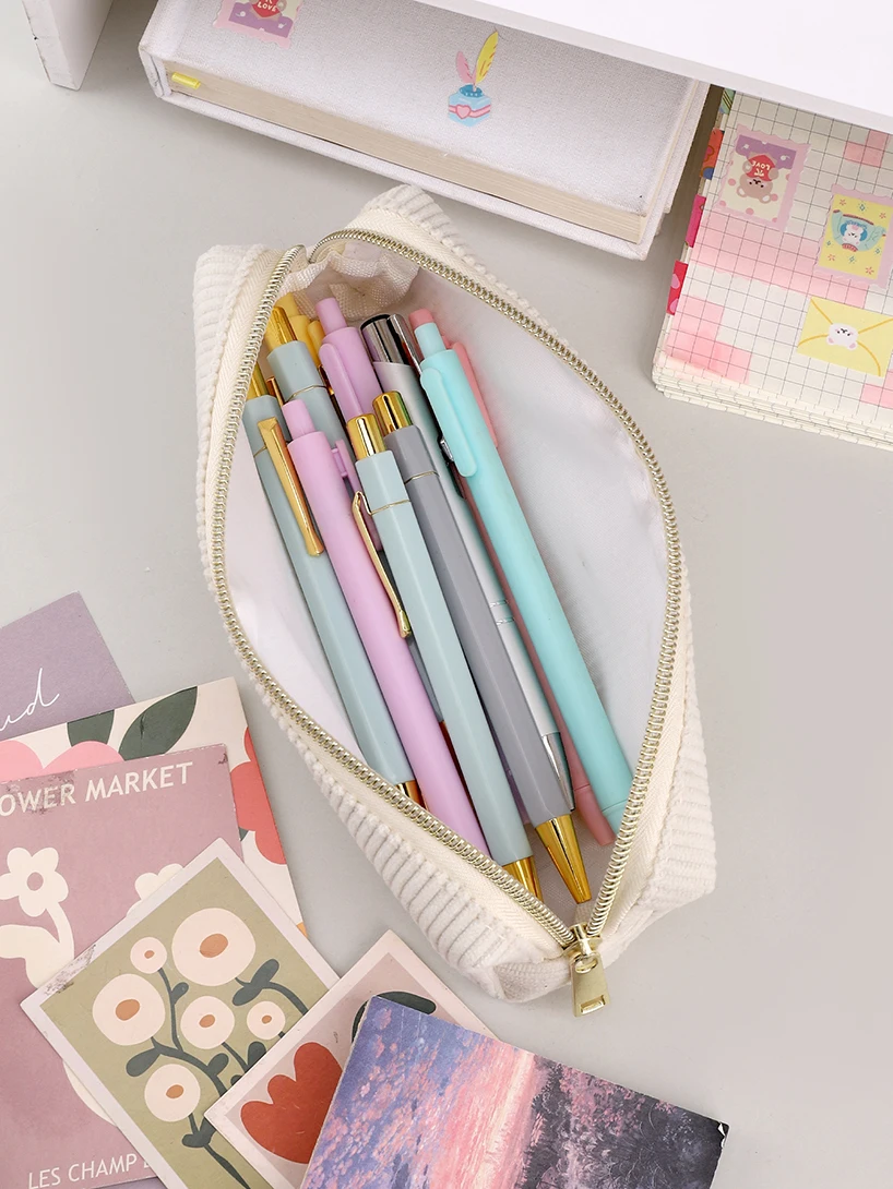 Solid Color Pencil Case Estuche Escolar Pencil Pouch Kalemlik Stationary Corduroy Pen Case School Supplies Trousse Pencilcase